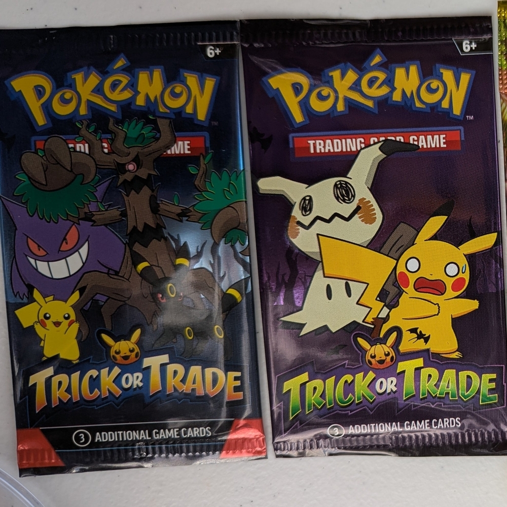 Pokemon Trick or Trade Card Packs - Purple and Yellow (Unopened - 3 Cards Each)